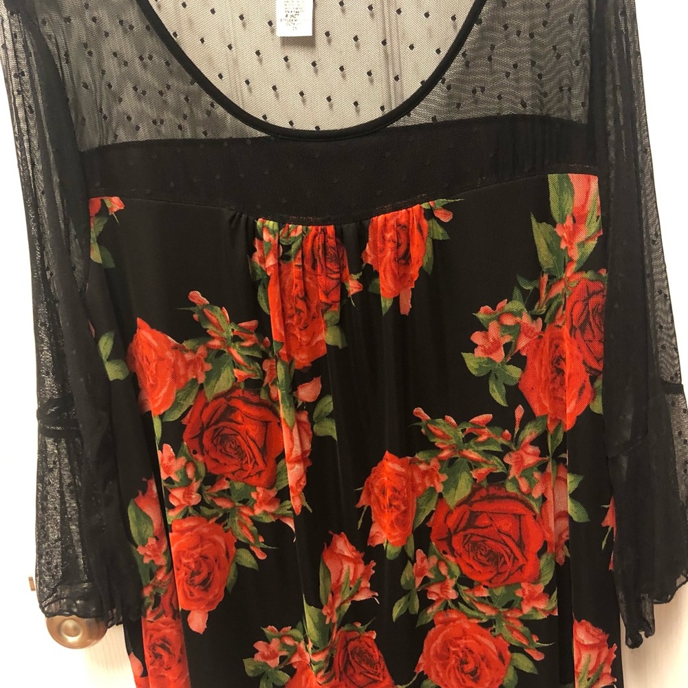 Rue JuJu Sheer Swiss dot with red roses blouse